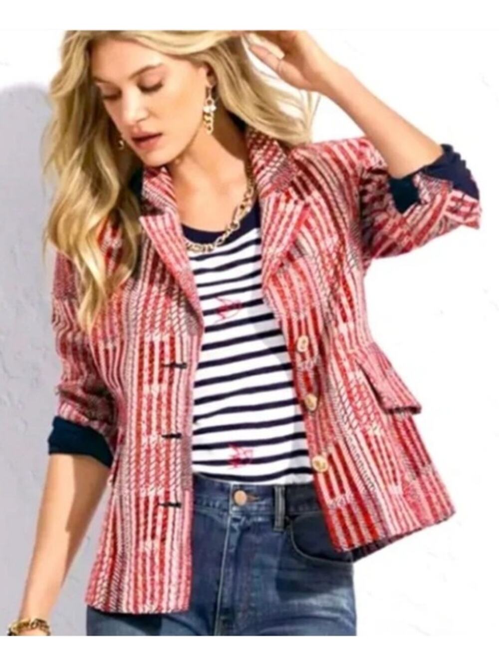 NWT Cabi Red Patchwork Nautical Blazer Jacket Style 6028 Size Small Preppy